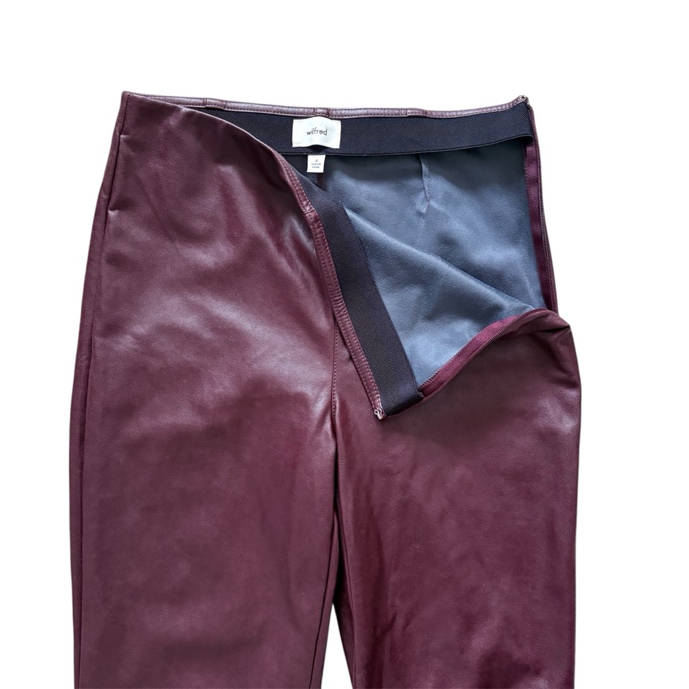 Aritzia Wilfred Roma Vegan Leather Oxblood Burgundy Flared Pants Sleek Size 4 - Picture 7 of 15